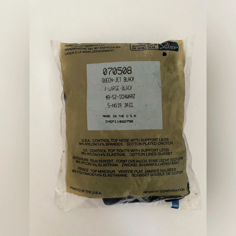 NWT VTG 1990s Y2K Silkies Control Top TLC Support Pantyhose Queen XL Black